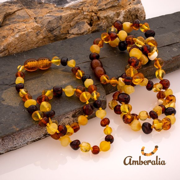Set of Baltic Amber  Adult and Baby Necklace Set - 13" and 19.7"  - 14 Colors - Picture 4 of 16